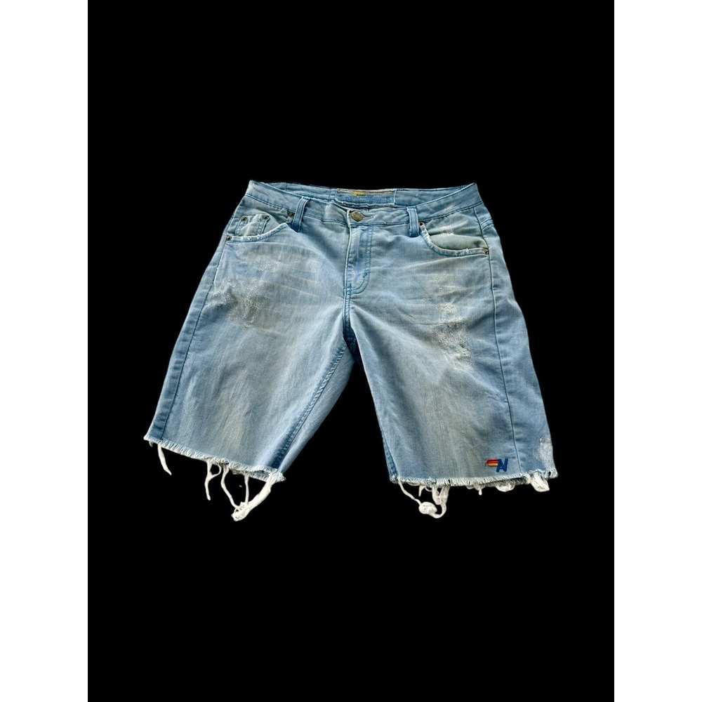 Aviator Nation Cali Lover Low Rise Denim Jean Short Blue Rainbow Sz 29 - Picture 5 of 12